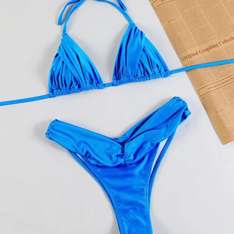Klasyczne bikini wiązane z marszczonymi figami i trójkątnym topem - Senséra