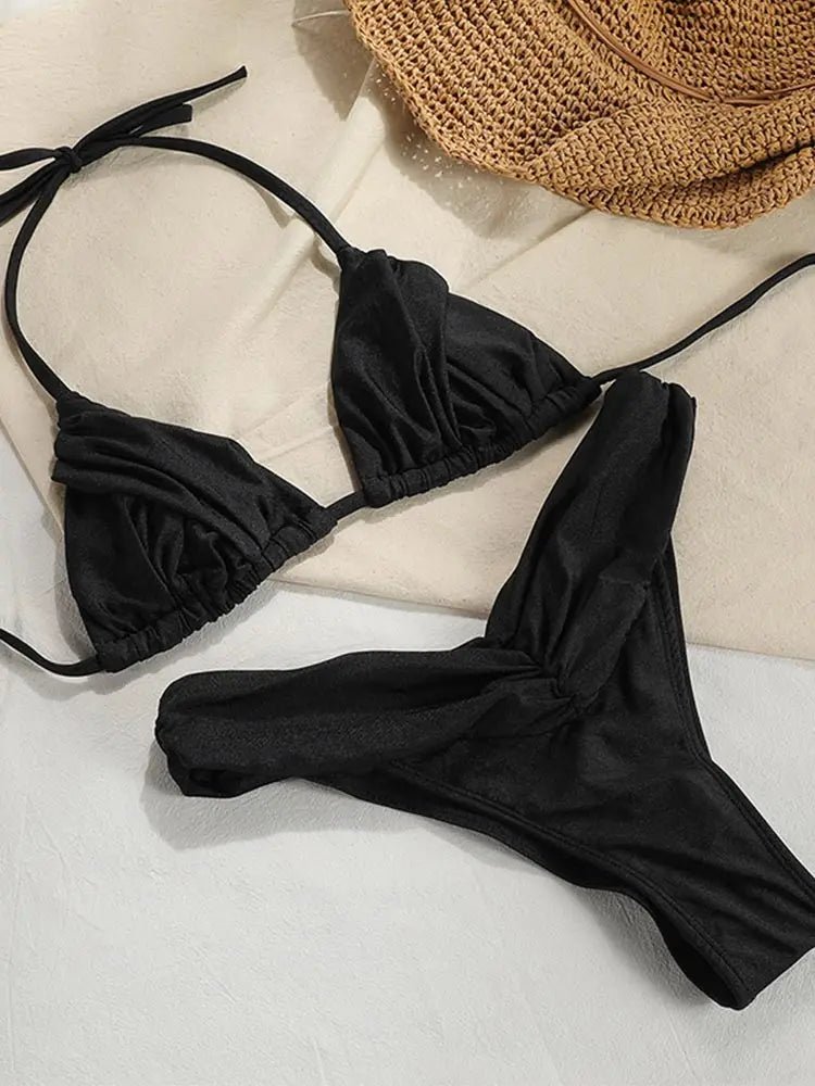 Klasyczne bikini wiązane z marszczonymi figami i trójkątnym topem - Senséra