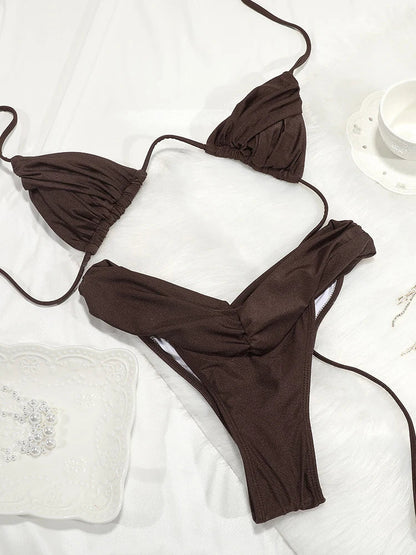Klasyczne bikini wiązane z marszczonymi figami i trójkątnym topem - Senséra