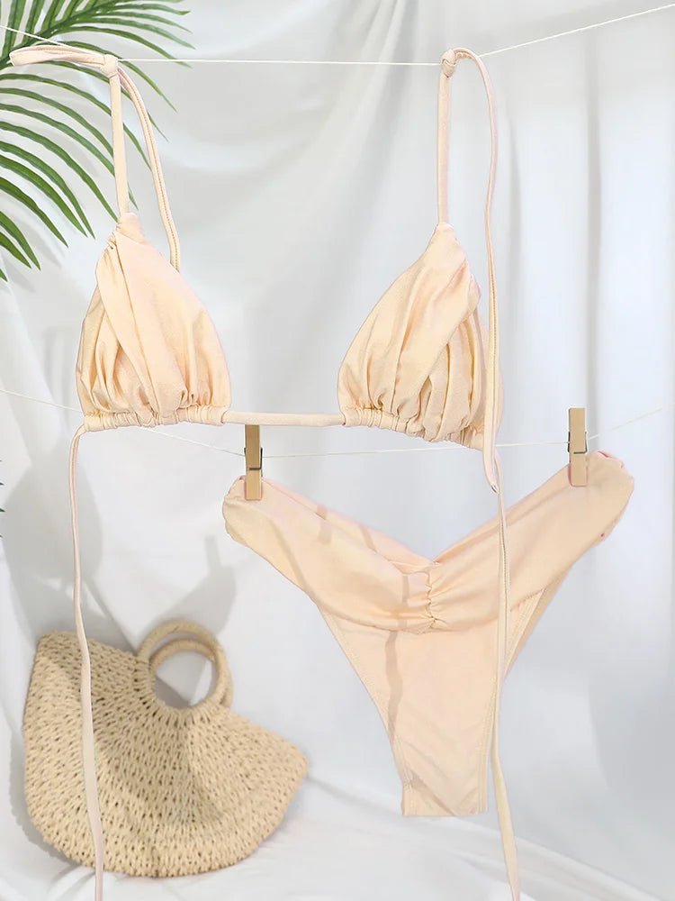 Klasyczne bikini wiązane z marszczonymi figami i trójkątnym topem - Senséra