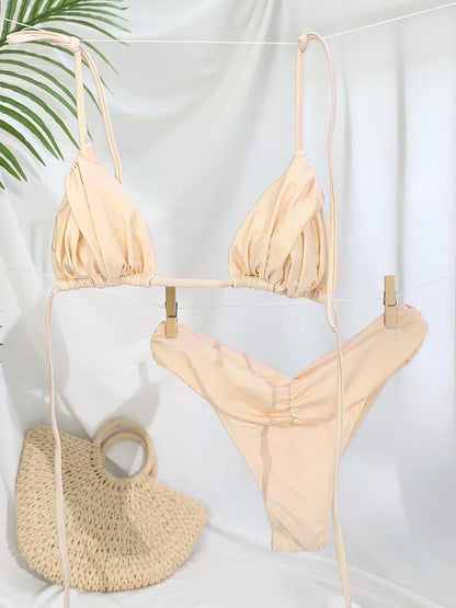 Klasyczne bikini wiązane z marszczonymi figami i trójkątnym topem - Senséra