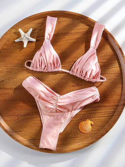 Klasyczne bikini wiązane z marszczonymi figami i trójkątnym topem - Senséra