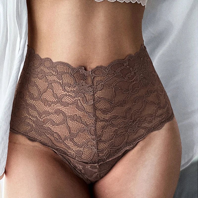 Koronkowe figi damskie wysoki stan transparentne eleganckie - Senséra