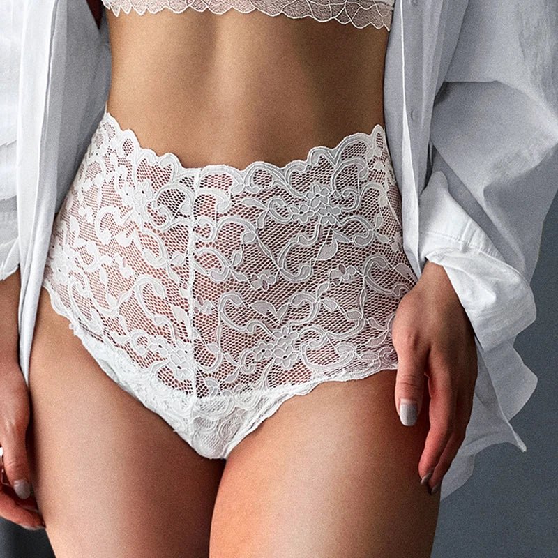Koronkowe figi damskie wysoki stan transparentne eleganckie - Senséra