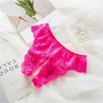 Koronkowe stringi damskie z otwartym krokiem transparentne plus size - Senséra