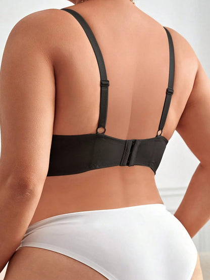 Koronkowy biustonosz plus size push up z ozdobnymi paskami i fiszbinami - Senséra