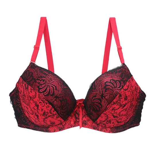 Koronkowy biustonosz push up plus size z pełnymi miseczkami i kontrastowym wzorem - Senséra