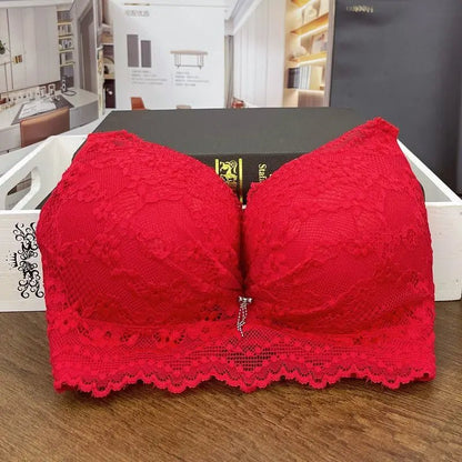 Koronkowy biustonosz ultra push up bez fiszbin z głębokim dekoltem i ozdobnym detalem - Senséra