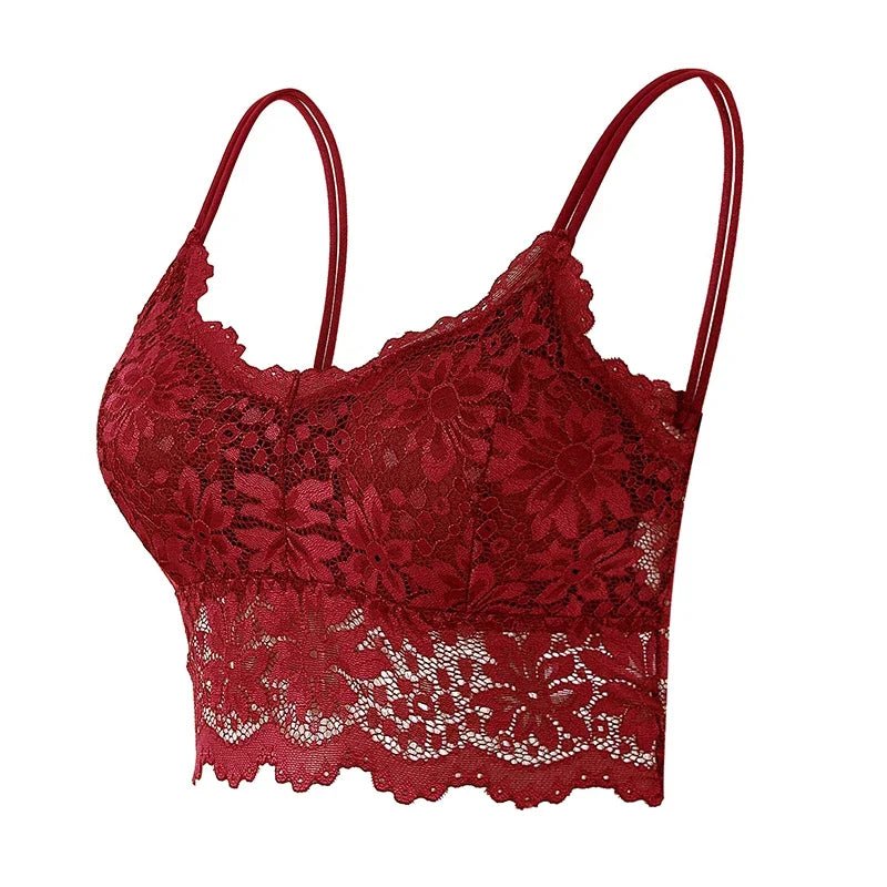 Koronkowy bralette damski z dłuższym dołem i miękkimi miseczkami - Senséra