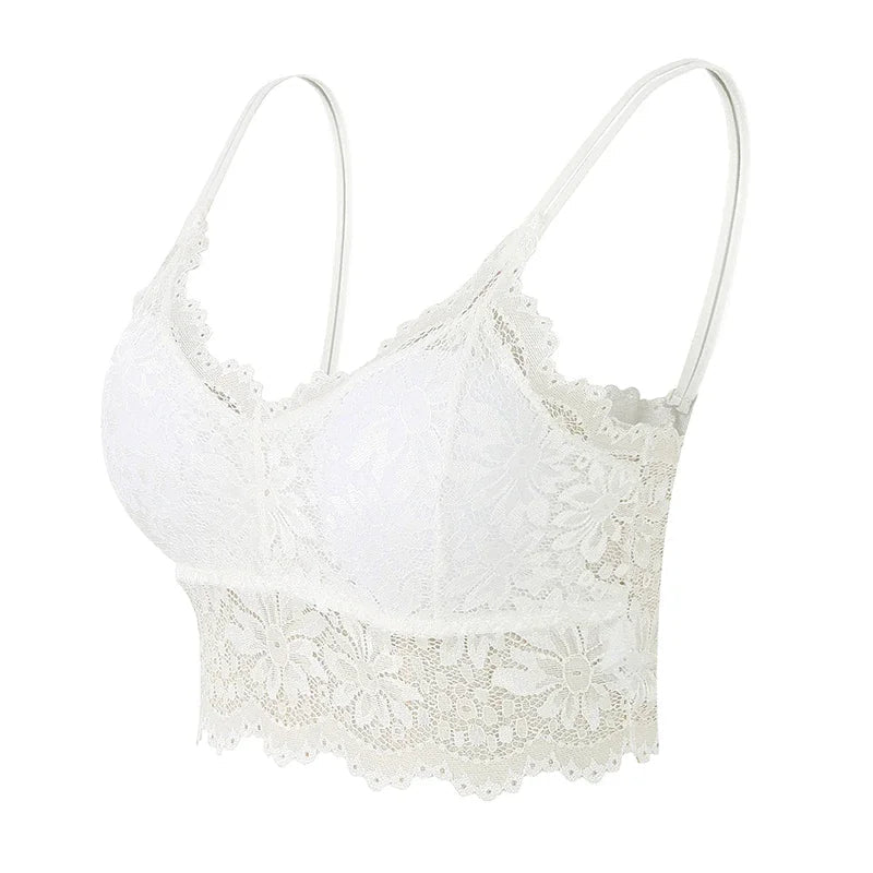 Koronkowy bralette damski z dłuższym dołem i miękkimi miseczkami - Senséra