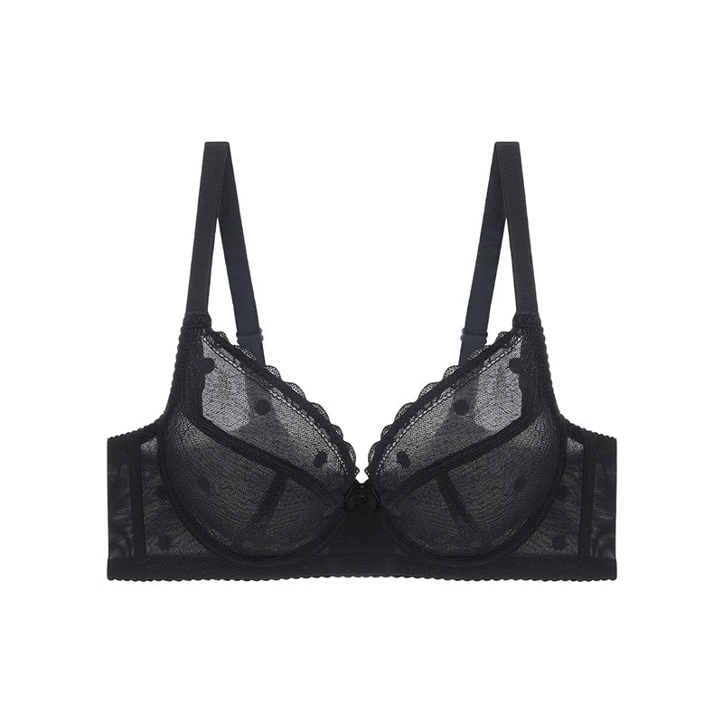 Lekki biustonosz minimizer plus size z siateczki w kropki i miękkimi miseczkami - Senséra