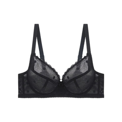 Lekki biustonosz minimizer plus size z siateczki w kropki i miękkimi miseczkami - Senséra