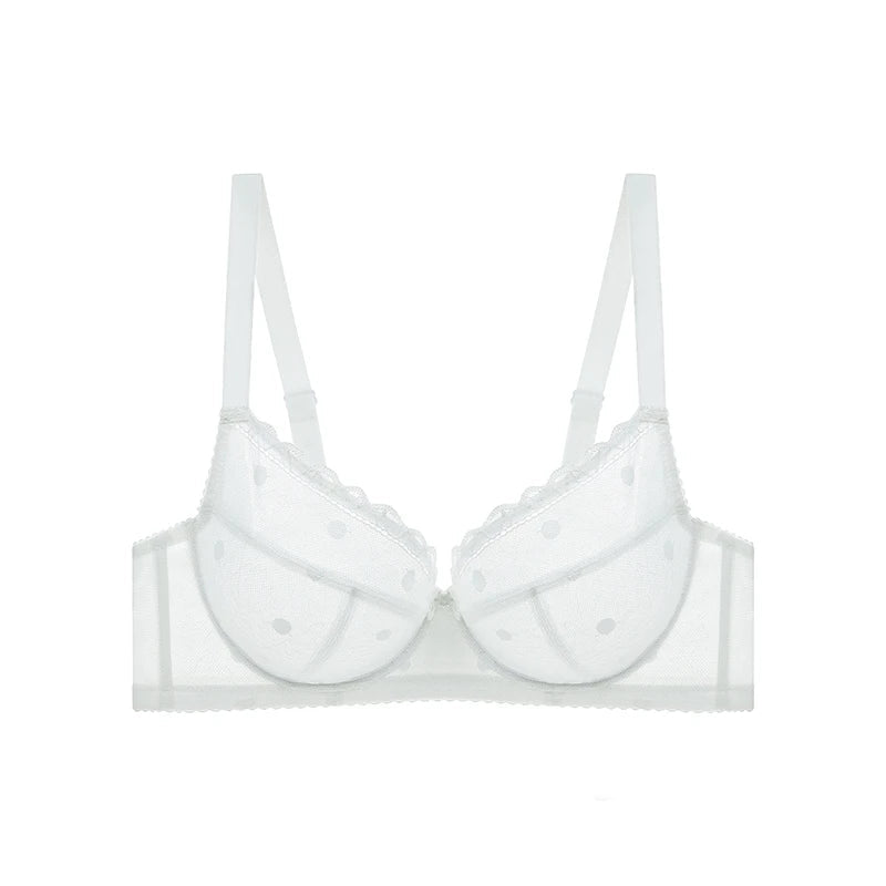 Lekki biustonosz minimizer plus size z siateczki w kropki i miękkimi miseczkami - Senséra