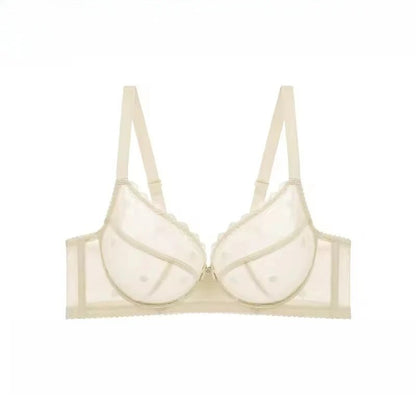 Lekki biustonosz minimizer plus size z siateczki w kropki i miękkimi miseczkami - Senséra