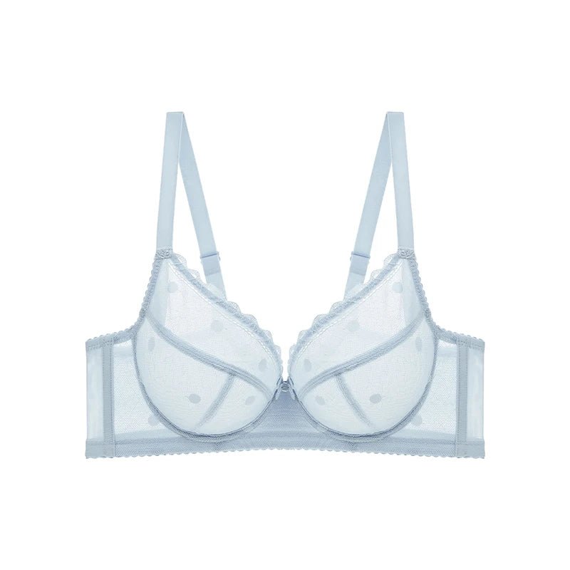 Lekki biustonosz minimizer plus size z siateczki w kropki i miękkimi miseczkami - Senséra