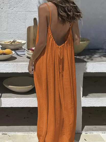Luźna sukienka maxi na cienkich ramiączkach o swobodnym kroju - Senséra