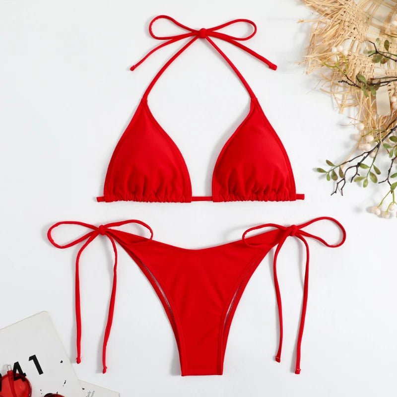 Minimalistyczne bikini wiązane z trójkątnym topem i regulowanymi figami - Senséra