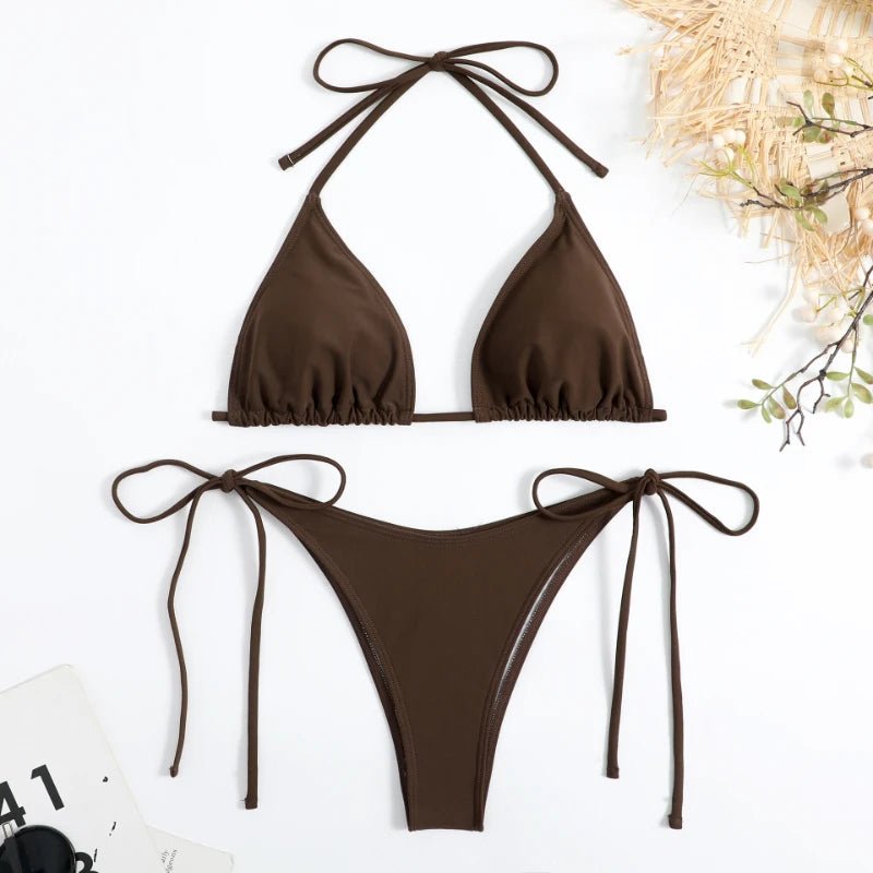 Minimalistyczne bikini wiązane z trójkątnym topem i regulowanymi figami - Senséra