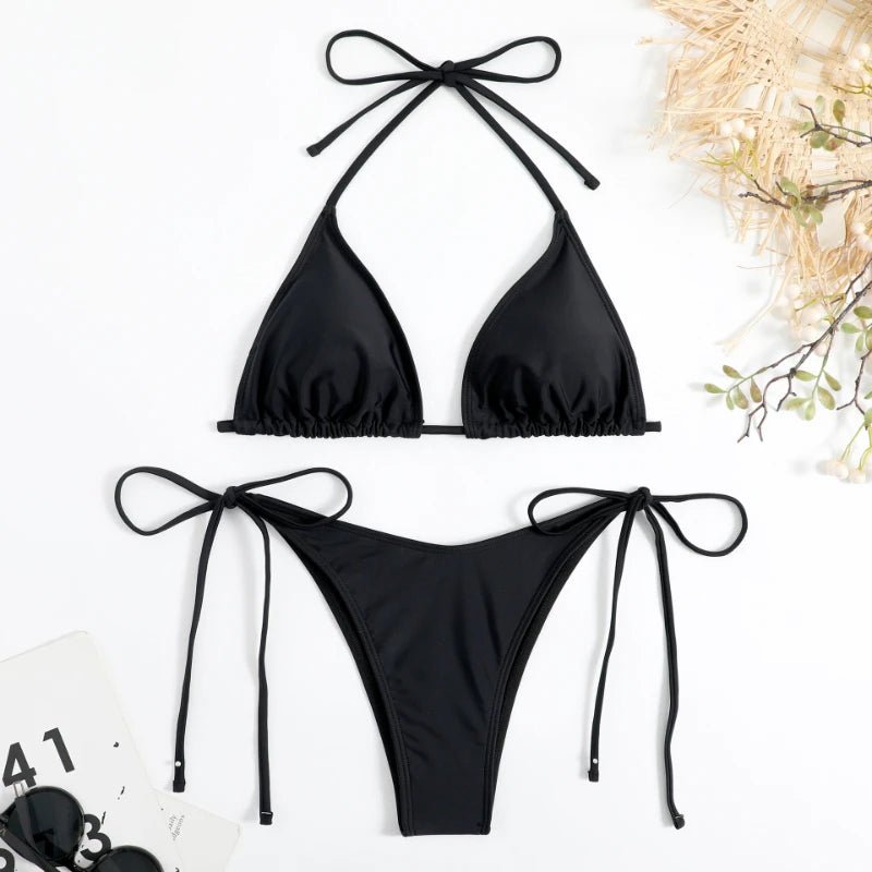 Minimalistyczne bikini wiązane z trójkątnym topem i regulowanymi figami - Senséra