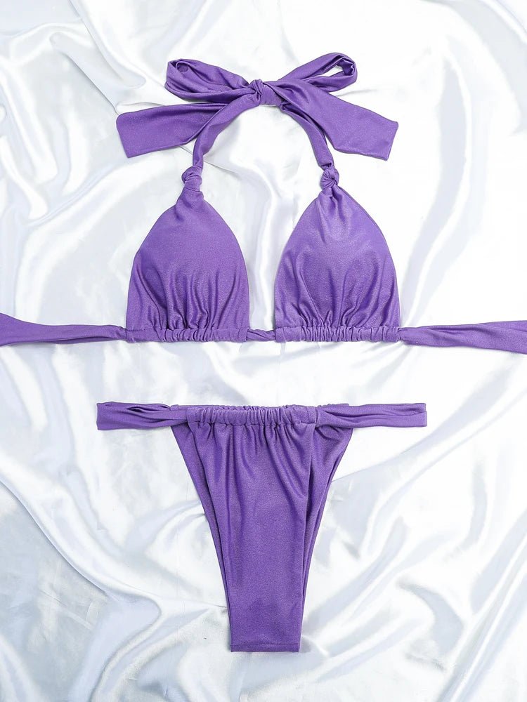 Minimalistyczne bikini z marszczonymi stringami i trójkątnym topem - Senséra