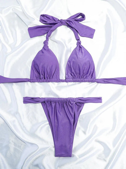 Minimalistyczne bikini z marszczonymi stringami i trójkątnym topem - Senséra