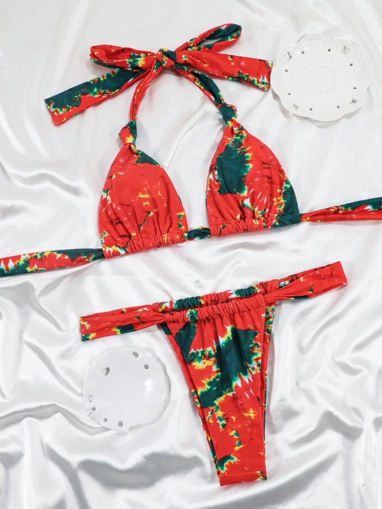 Minimalistyczne bikini z marszczonymi stringami i trójkątnym topem - Senséra