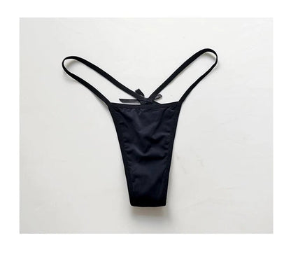Minimalistyczne stringi damskie z kokardką niski stan cienkie T back - Senséra