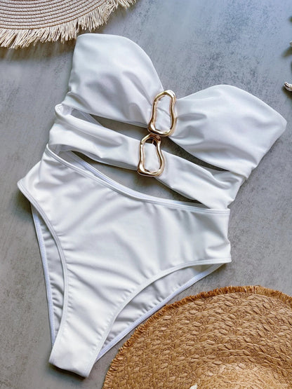 Monokini bandeau z wycięciami i ozdobnymi złotymi klamrami - Senséra