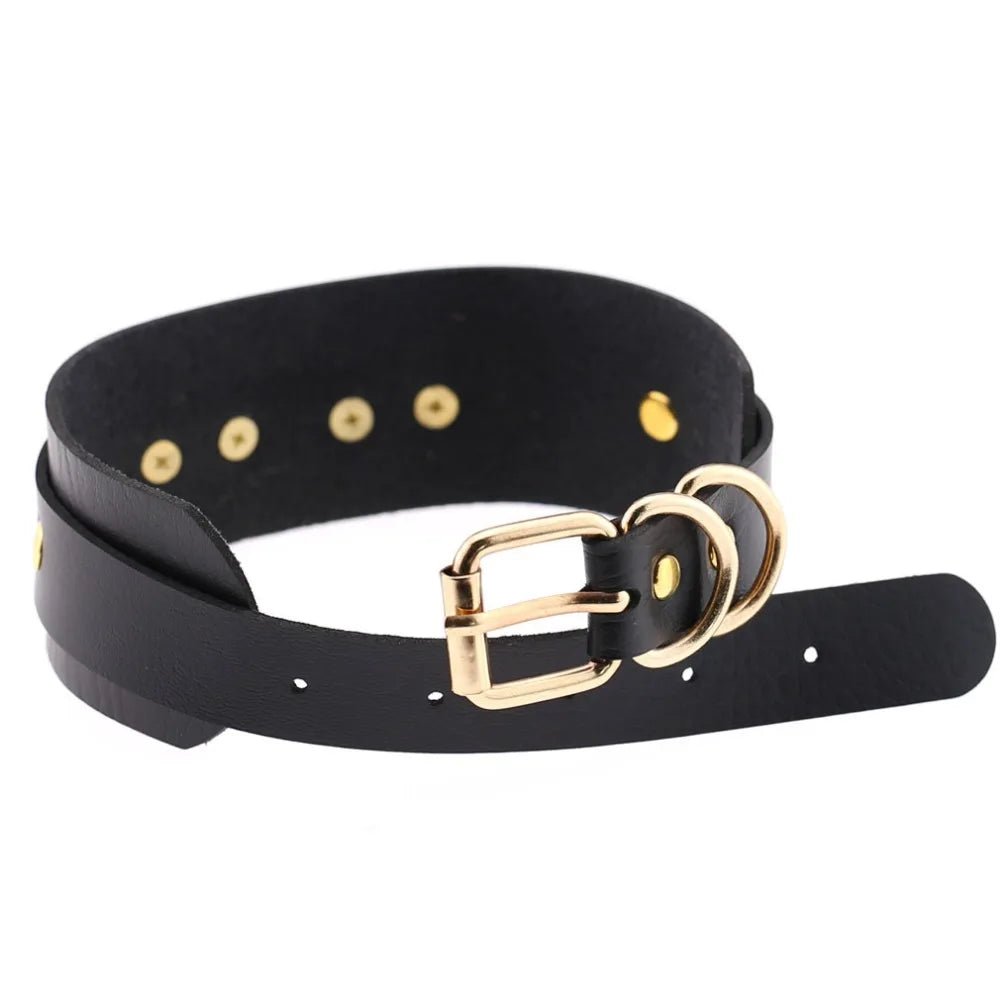 Skórzany choker z sercem i metalowymi detalami w stylu goth - Senséra