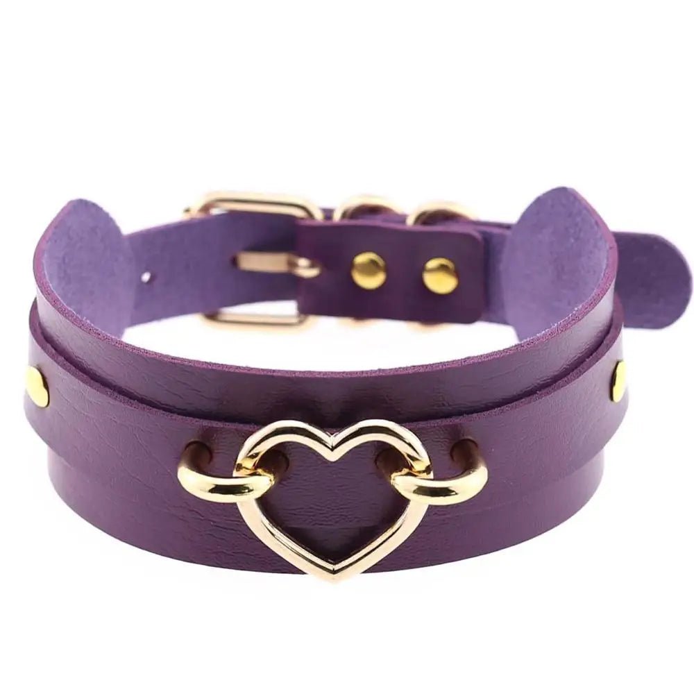 Skórzany choker z sercem i metalowymi detalami w stylu goth - Senséra
