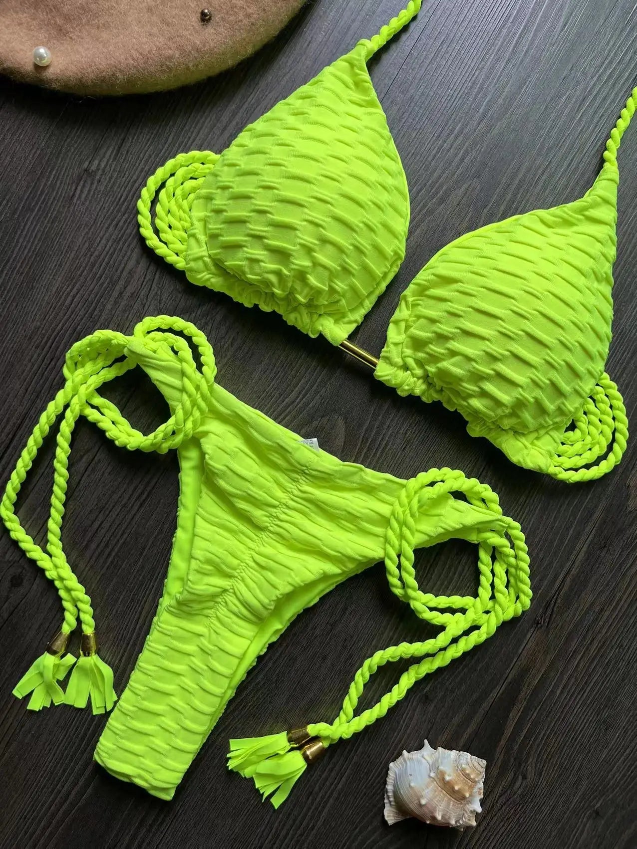 Teksturowane bikini z plecionymi wiązaniami i trójkątnym topem - Senséra