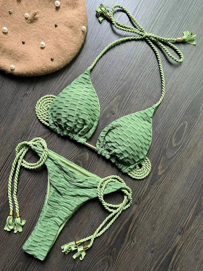 Teksturowane bikini z plecionymi wiązaniami i trójkątnym topem - Senséra