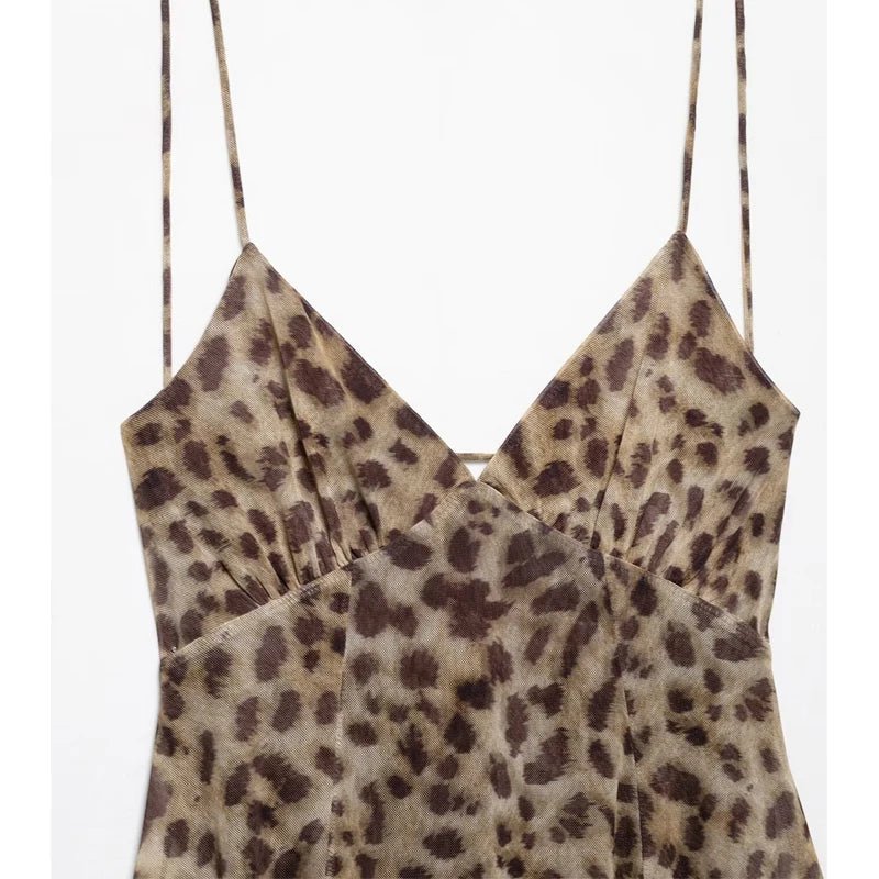 Tiulowa mini sukienka na ramiączkach w leopardzi wzór z odkrytymi plecami - Senséra
