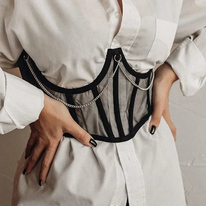 Transparentny gorset underbust z łańcuszkami i modelującym krojem - Senséra