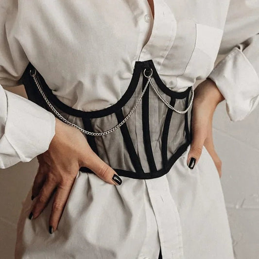 Transparentny gorset underbust z łańcuszkami i modelującym krojem - Senséra