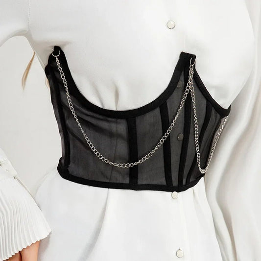 Transparentny gorset underbust z łańcuszkami i modelującym krojem - Senséra