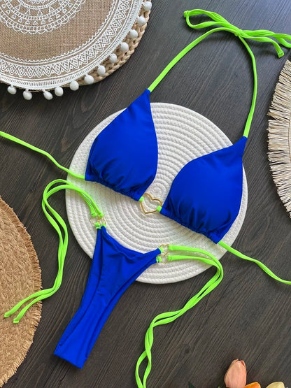 Trójkątne bikini z ozdobnym sercem i wiązanymi stringami - Senséra