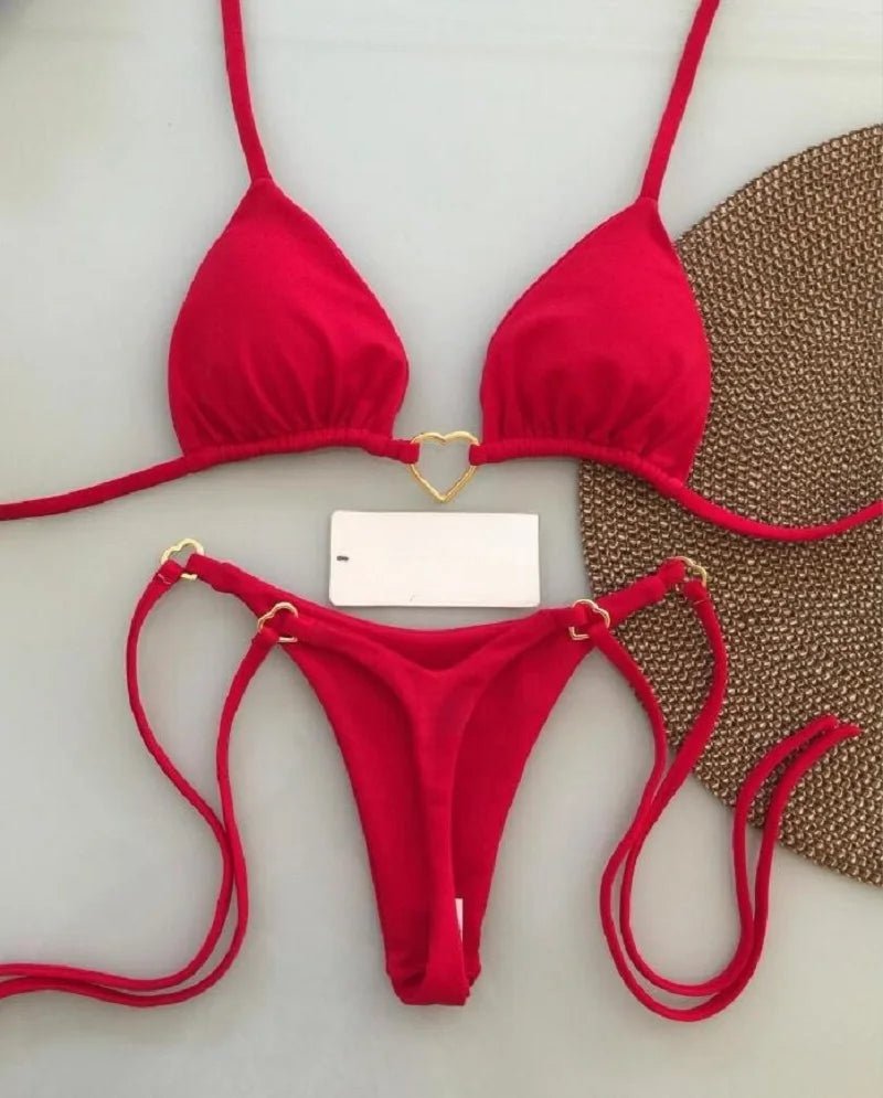 Trójkątne bikini z ozdobnym sercem i wiązanymi stringami - Senséra