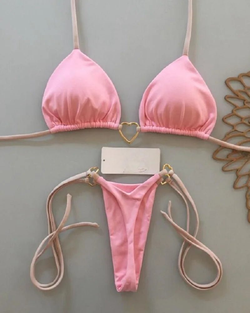 Trójkątne bikini z ozdobnym sercem i wiązanymi stringami - Senséra